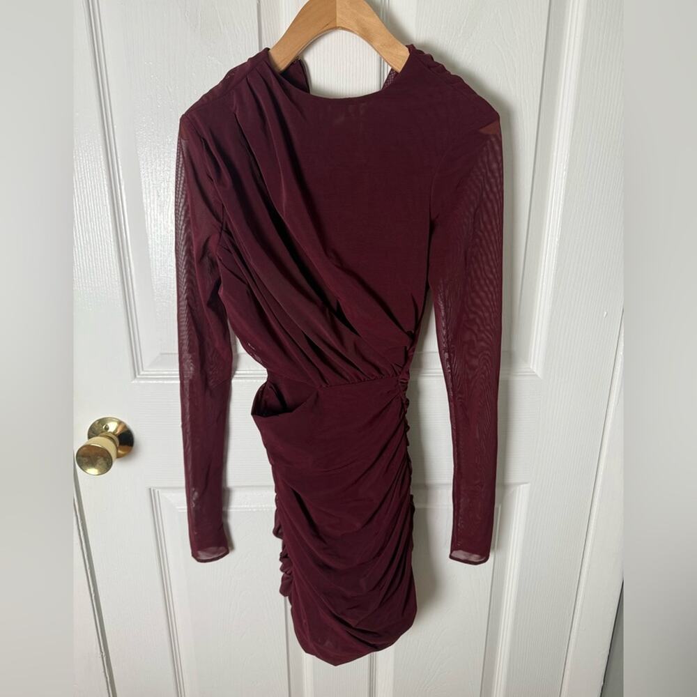 House Of Cb Lucinda Sheer Long Sleeve Cut Out Bodycon Mini Dress In Mulberry Xs View 2